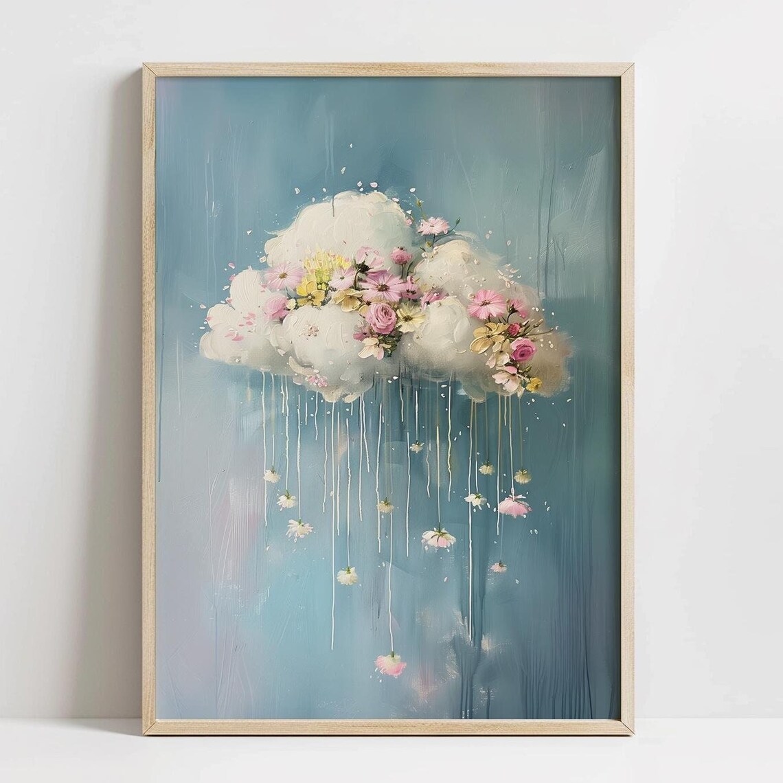 Cute Little Flower Raincloud Art Print, Spring Farmhouse
