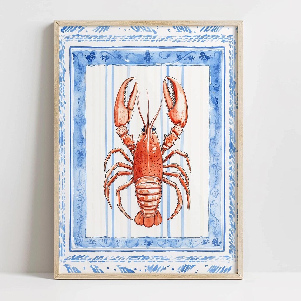 Red Lobster Watercolor Coastal Kitchen Nautical Decor Poster