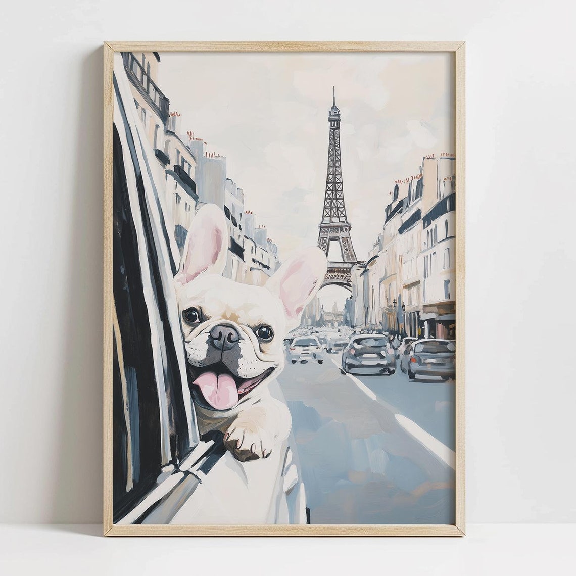 French Bulldog in Paris Car Window Eiffel Tower Cute Dog Poster