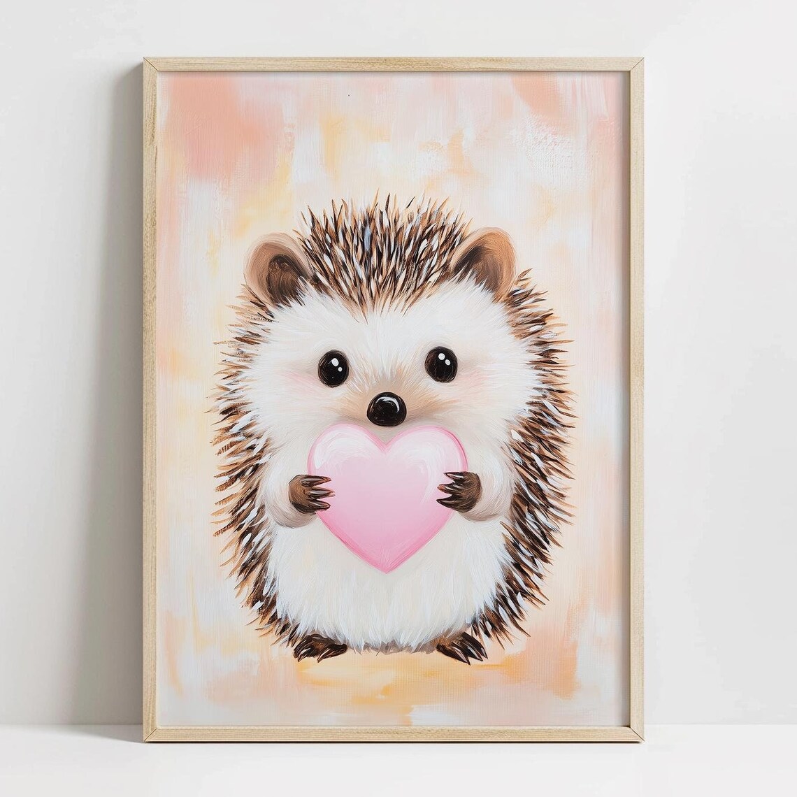 Adorable Hedgehog Holding Pink Heart Nursery Valentine Poster