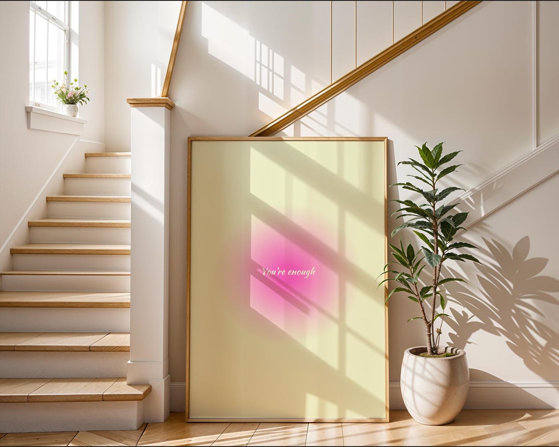You're Enough Pink Aura Gradient Motivational Quote Wall Art - Image 2