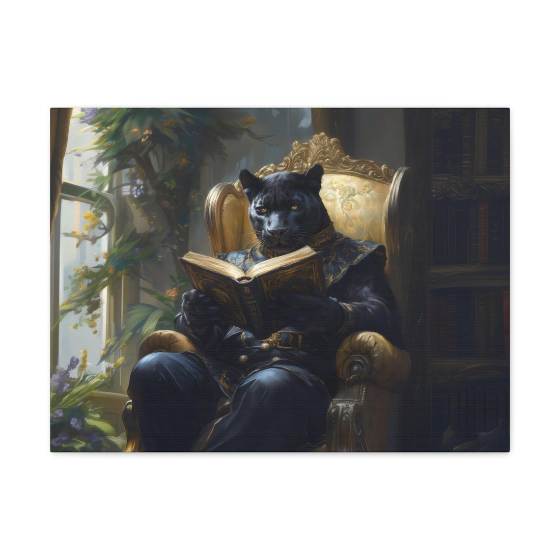 Reading Panther Maximalist Eclectic Victorian Print Bold Altered Animal Portrait Fantasy Fun Colorful Renaissance Rustic Art - Image 2