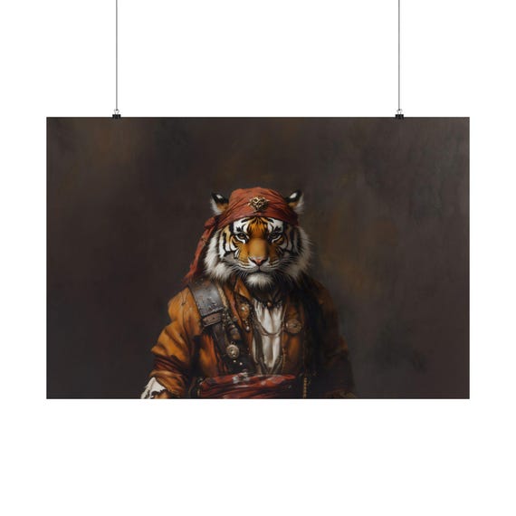 Tiger Maximalist Eclectic Victorian Poster Print Bold Altered Party Animal Portrait Fantasy Colorful Renaissance Rustic