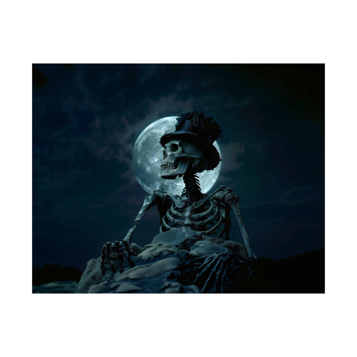 Skeleton in Top Hat Sitting Under Full Moon Dark Gothic Poster - Image 3