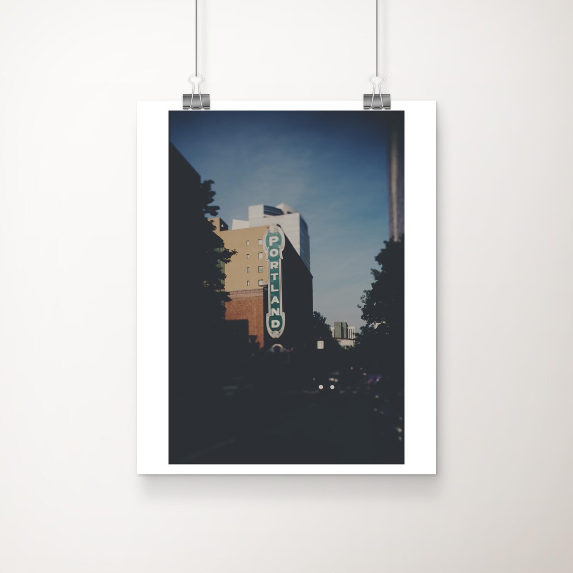 Portland Paramount Theatre Sign Dusk City Street Photo Poster