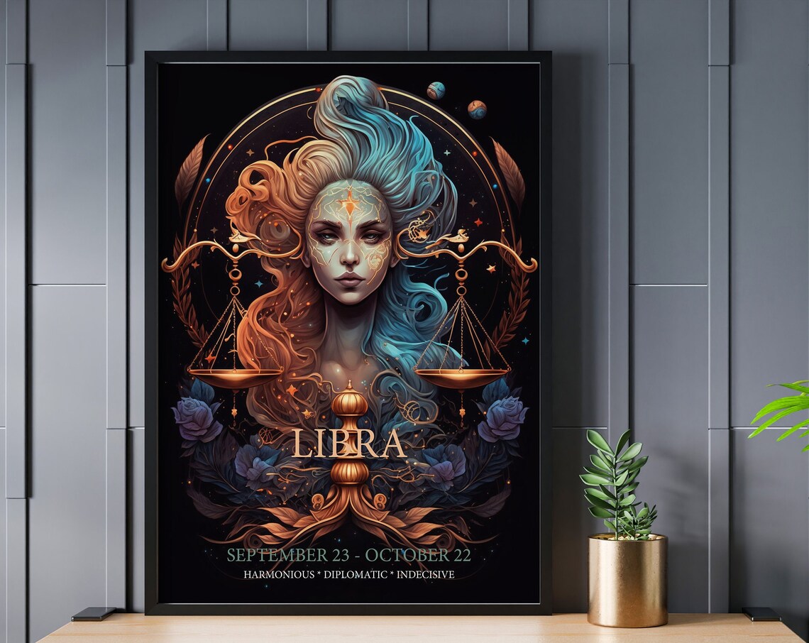 Libra Zodiac Celestial Goddess Scales Astrology Star Sign Horoscope Poster - Image 5