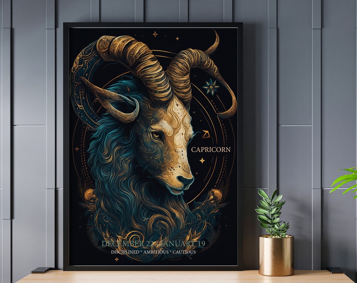Capricorn Zodiac Goat Gold Celestial Astrology Star Sign Poster - Image 4