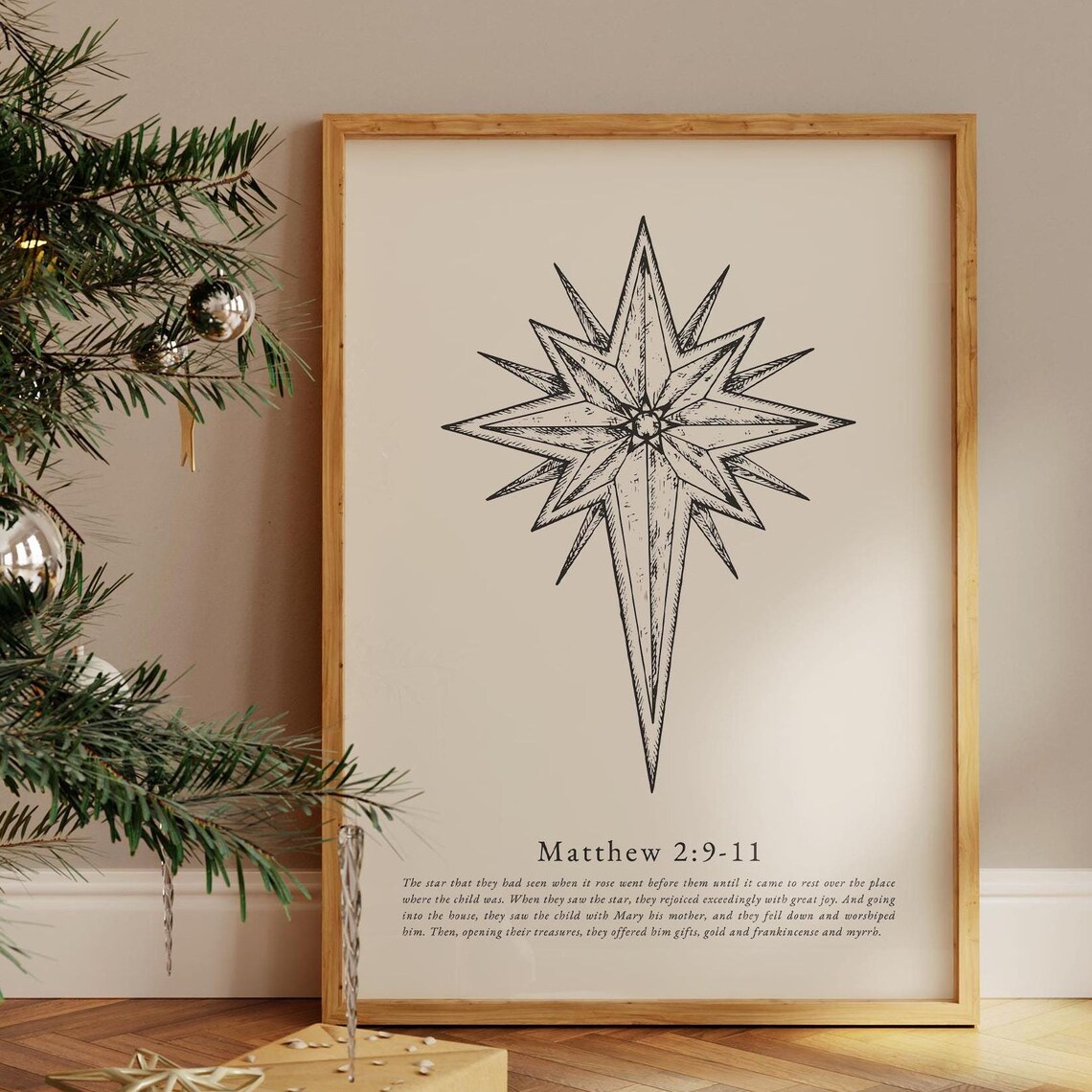 Minimalist Christmas Nativity Art Print, Vintage Scripture