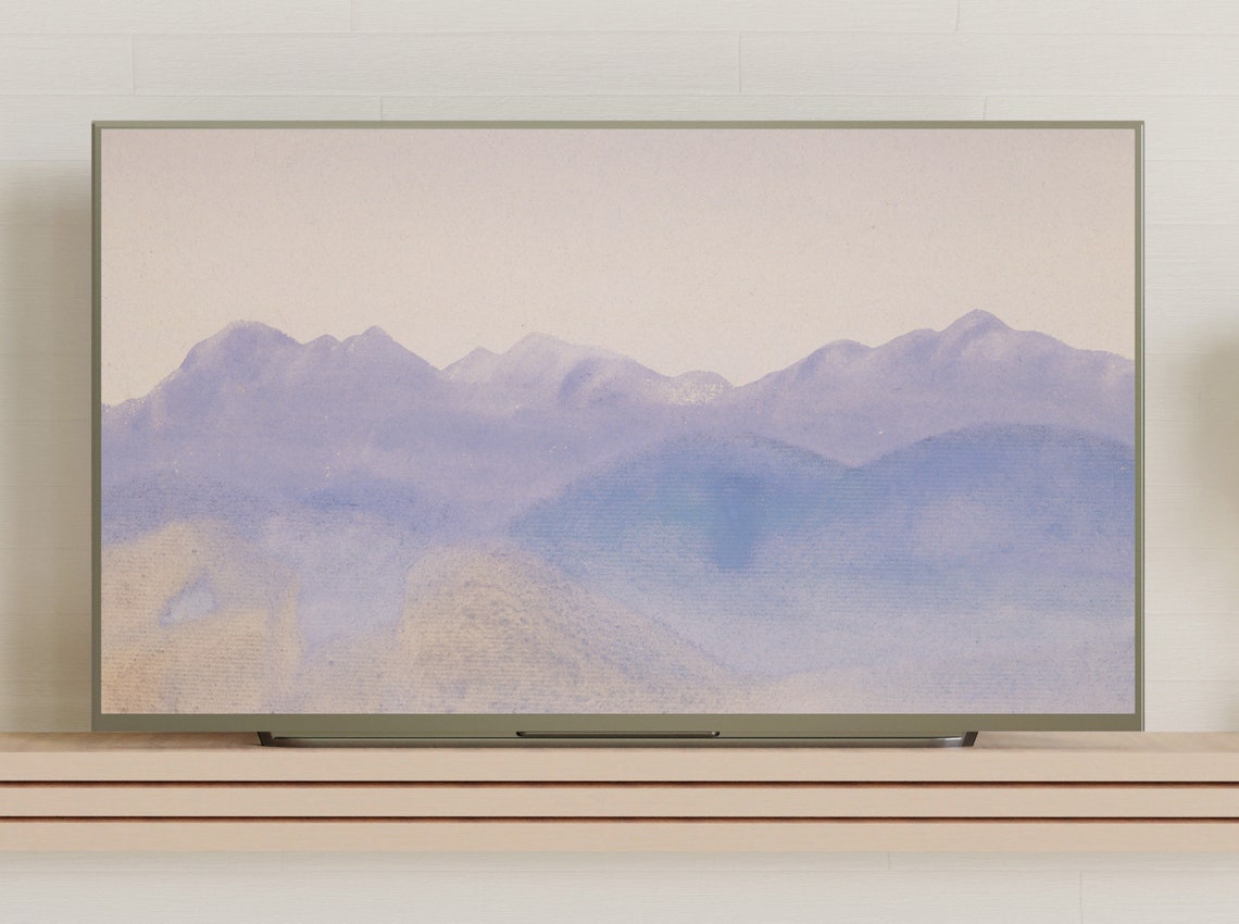 Blue Mist Fog Mountain Landscape Abstract Soft Watercolor Wall Art - Image 3