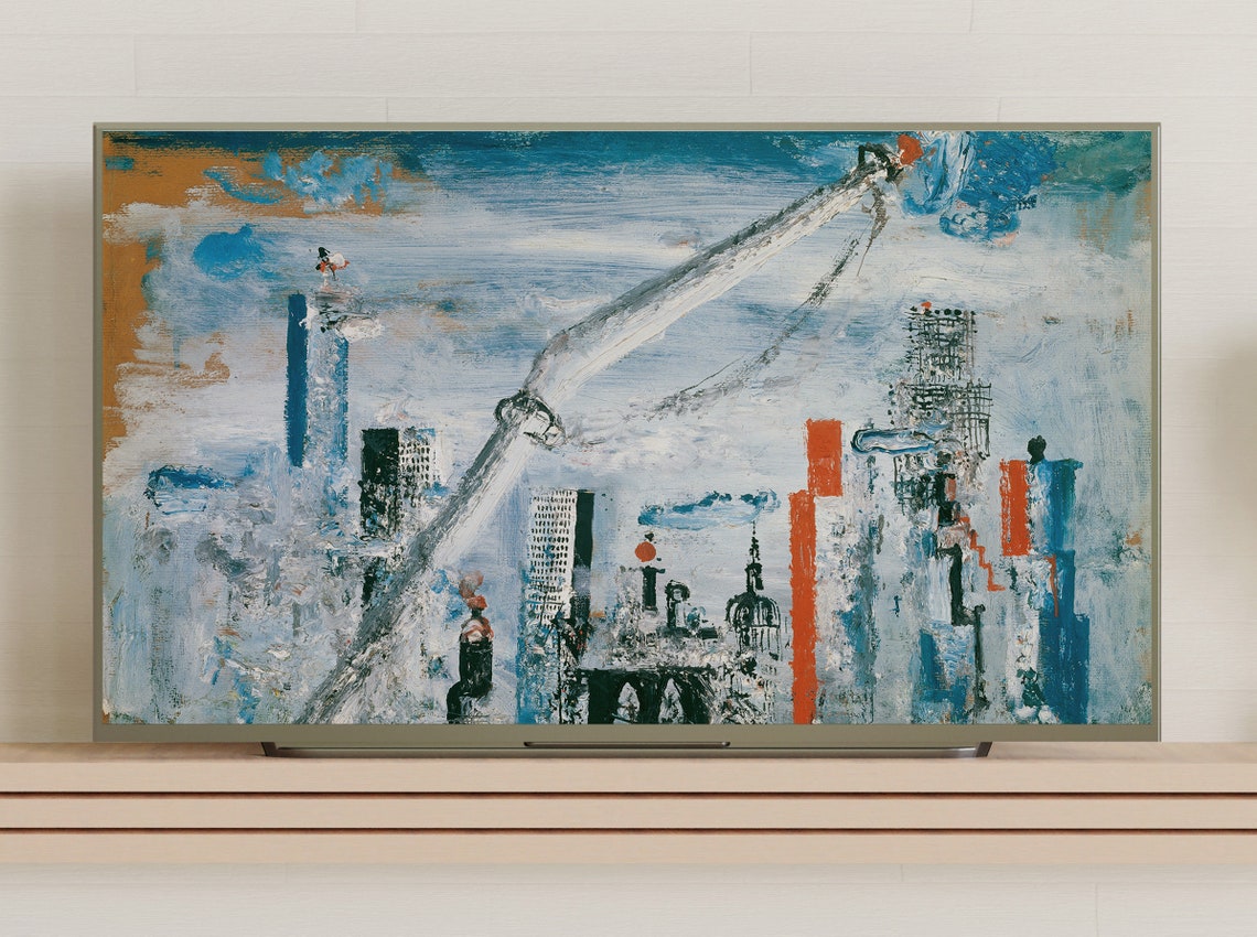 Abstract New York City Skyline Manhattan Modernist Blue Red Art Poster - Image 3