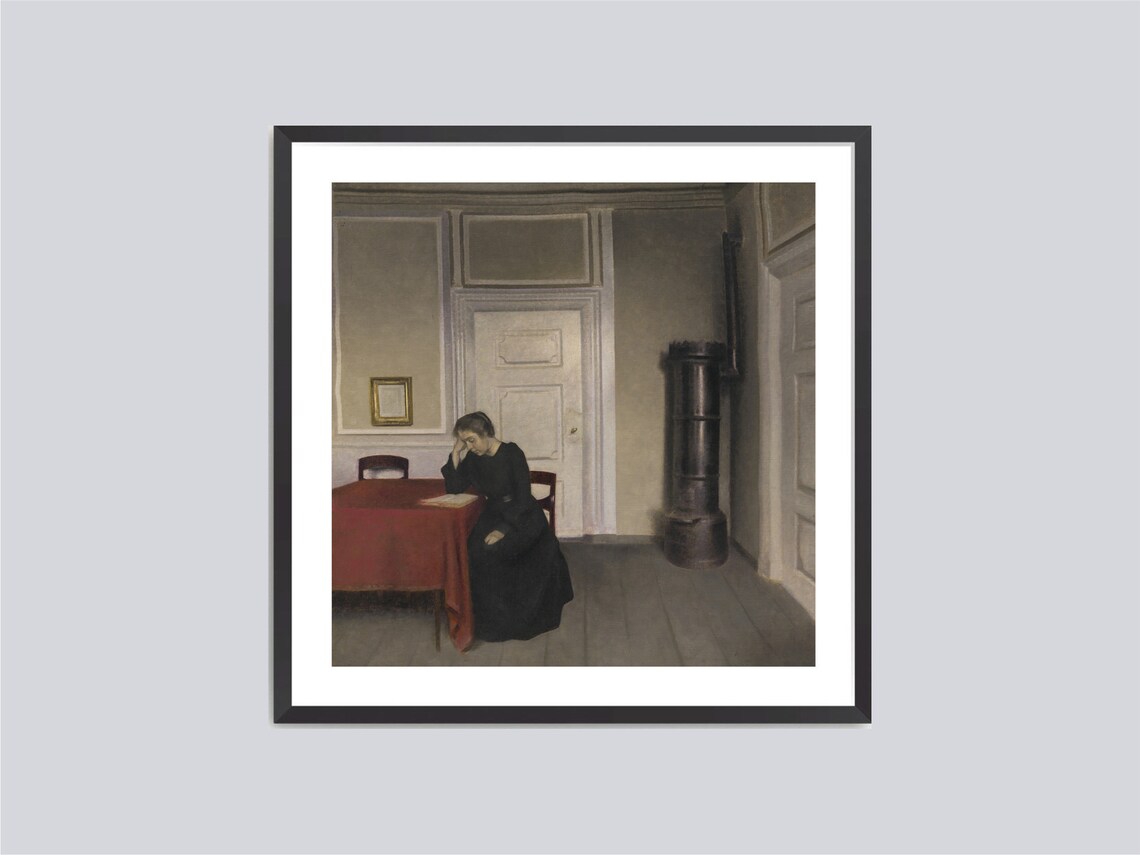 Hammershoi Quiet Interior Woman Reading Vintage Oil Painting Print - Image 3