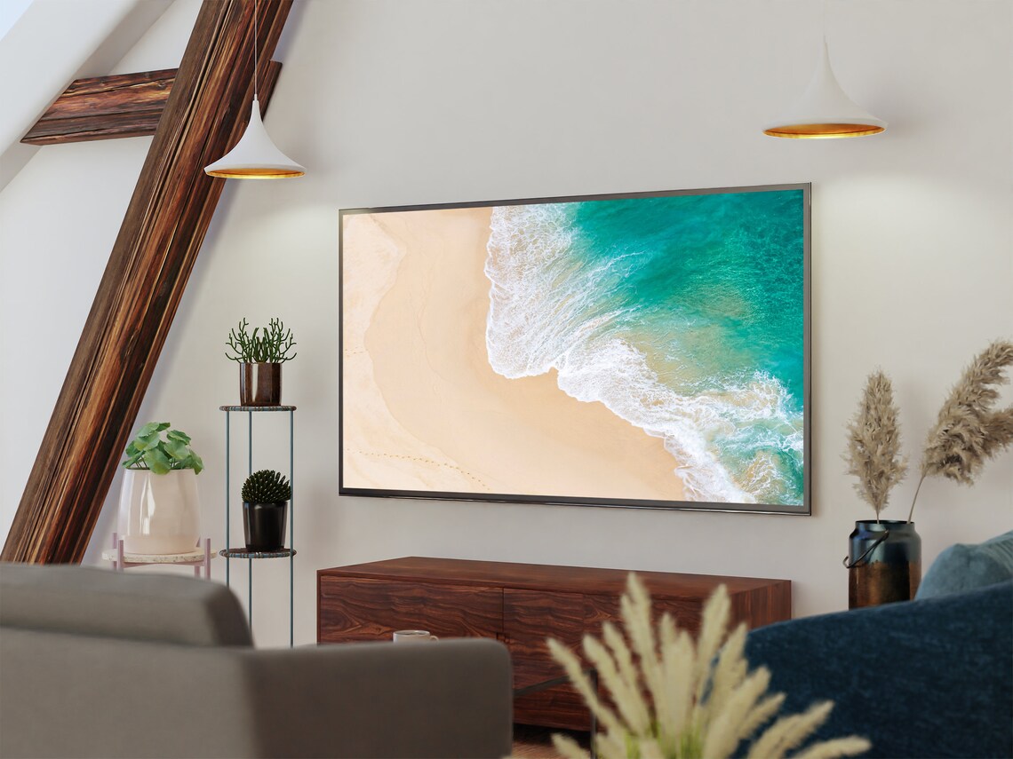 Aerial Beach Turquoise Ocean Waves Golden Sand Coastline Drone View Poster - Image 2