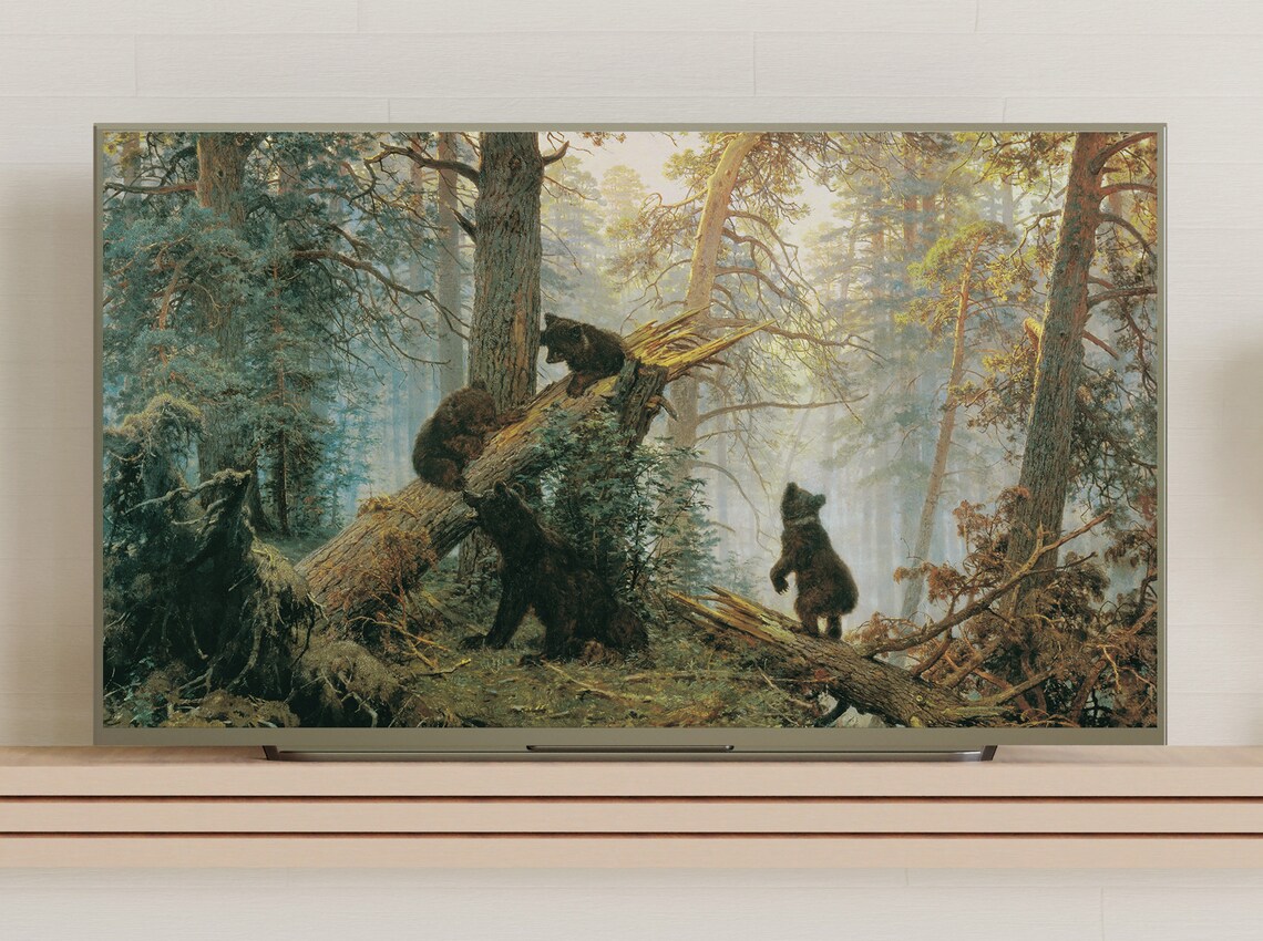Vintage Forest Bears Playing Landscape Art Print - Image 3