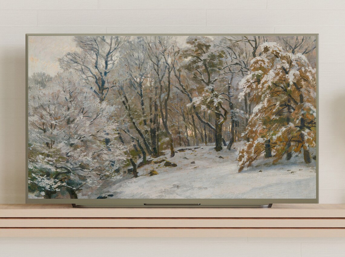 Snowy Woodland Golden Foliage Vintage Winter Landscape Painting - Image 3