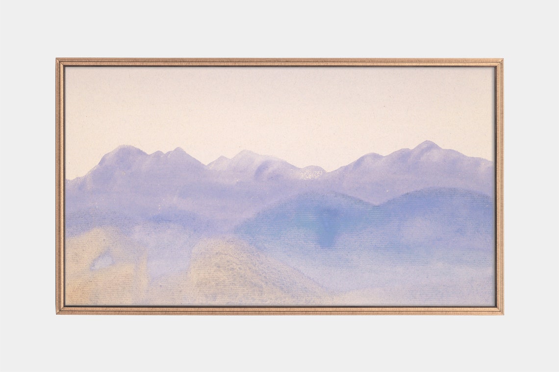 Blue Mist Fog Mountain Landscape Abstract Soft Watercolor Wall Art