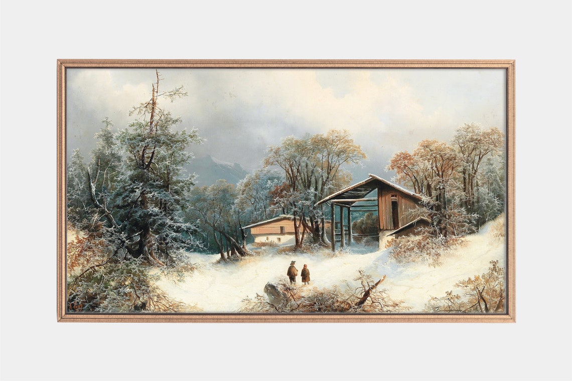 Set 4 Vintage Christmas Winter Paintings Snow Holiday Wall Art Posters - Image 3