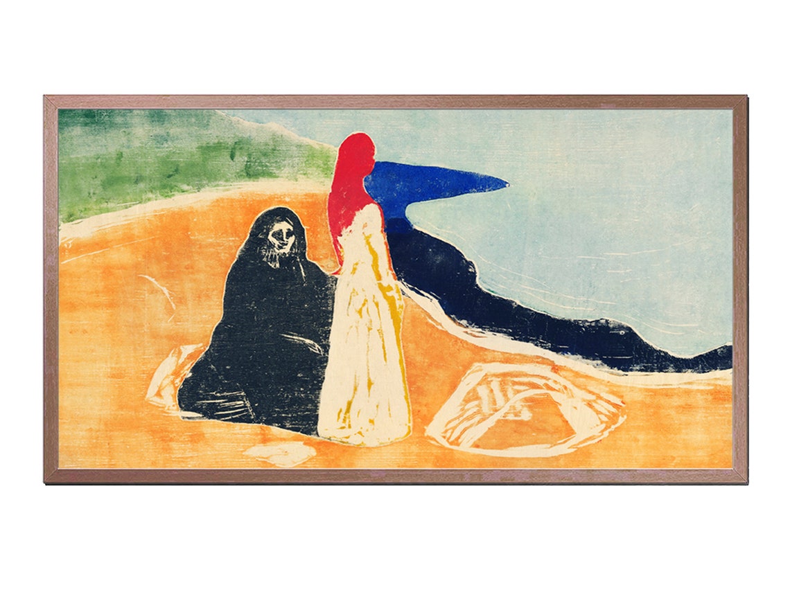 Edvard Munch Two Women on the Shore Woodcut Expressionist Art Poster