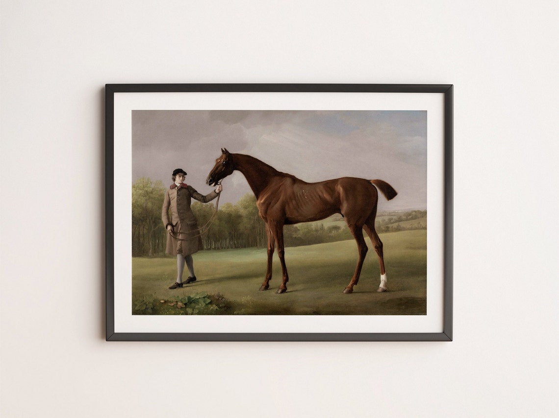 Groom Holding Bay Horse In Green Meadow Vintage Equestrian Art Poster - Image 4