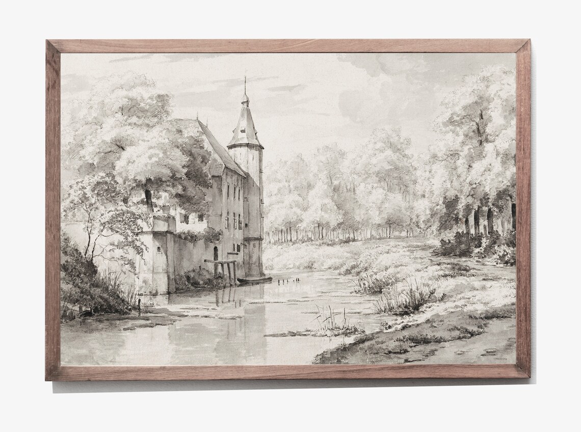 Vintage Castle Drawings, Antique Sketch Landscape Print - Image 2