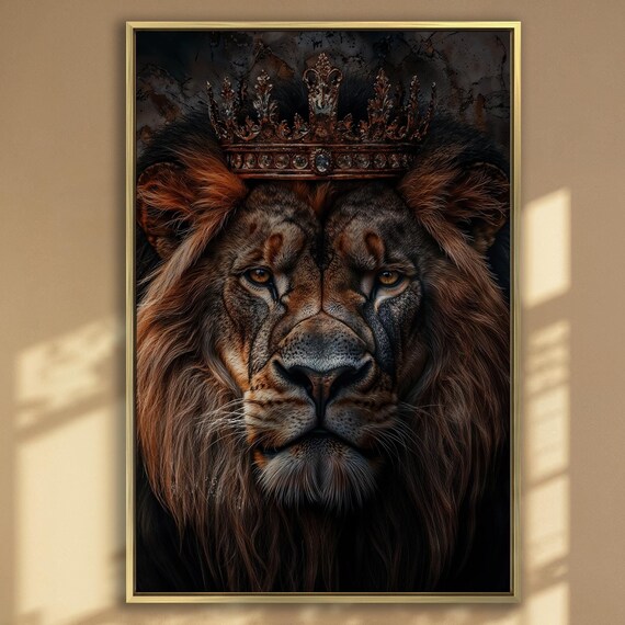 Majestic Lion Portrait Wall Art Animal Painting Print Luxury Wall Decor King Of The Jungle Poster Ready To Hang Animals Lover Gift