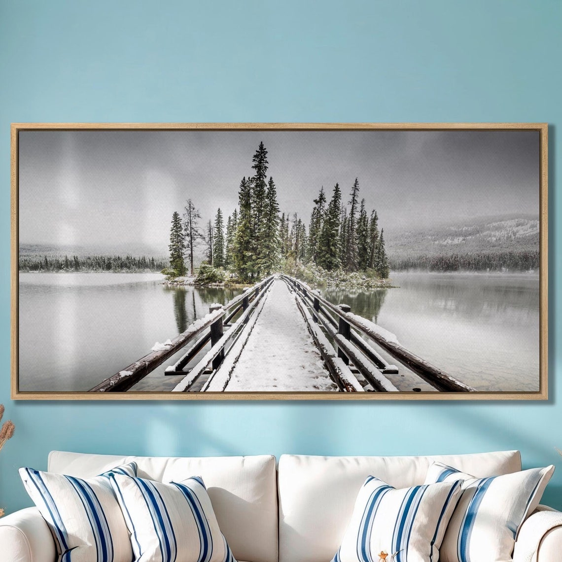Jasper National Park Pyramid Lake Snowy Bridge Canadian Large Wall Art