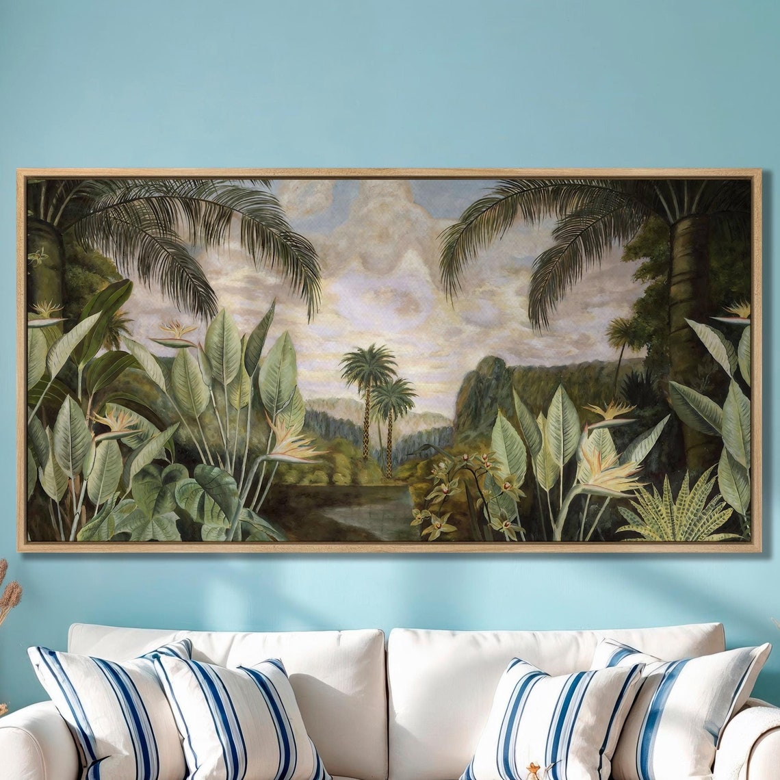 Lush Tropical Jungle Painting Palm Trees River Botanical Poster