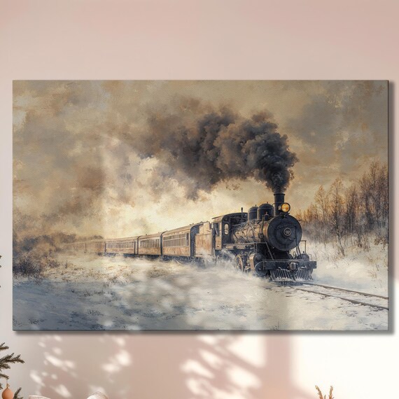 Vintage Steam Locomotive Snowy Plains Sepia Winter Train Poster