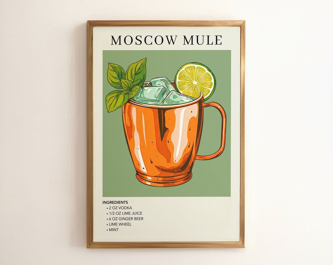 Moscow Mule Watercolor Retro Drink Poster