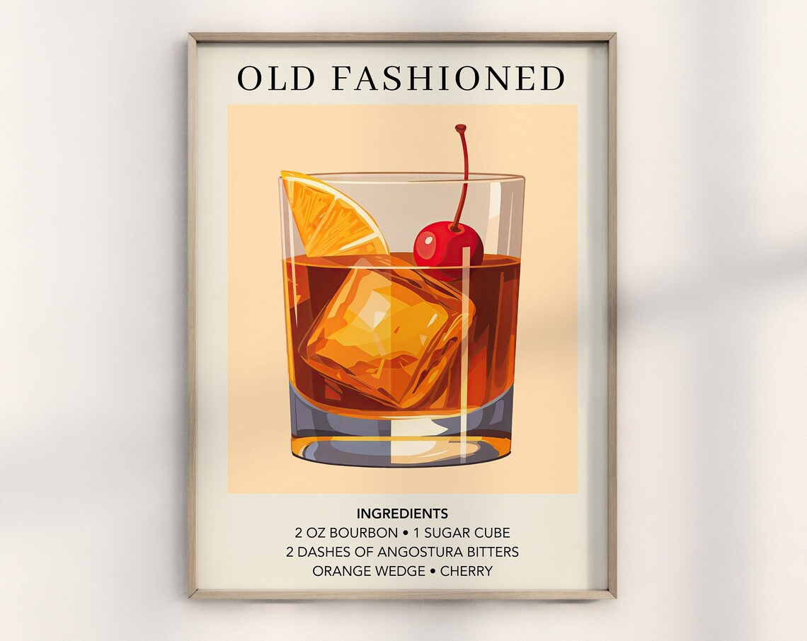 Old Fashioned Bar Cart Decor Cocktail Poster