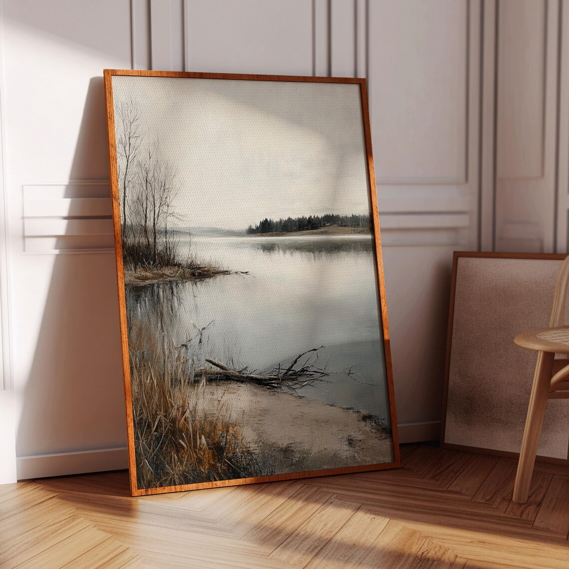 Serene Lake Landscape, Minimalist Nature Painting
