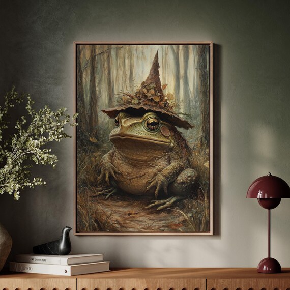 Enchanted Toad in Leafy Witch Hat Misty Forest Fantasy Portrait Poster