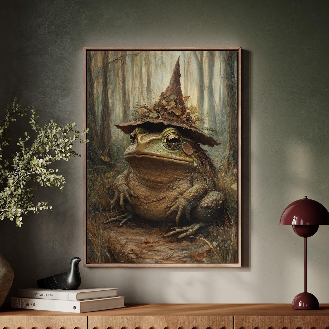 Enchanted Toad in Leafy Witch Hat Misty Forest Fantasy Portrait Poster