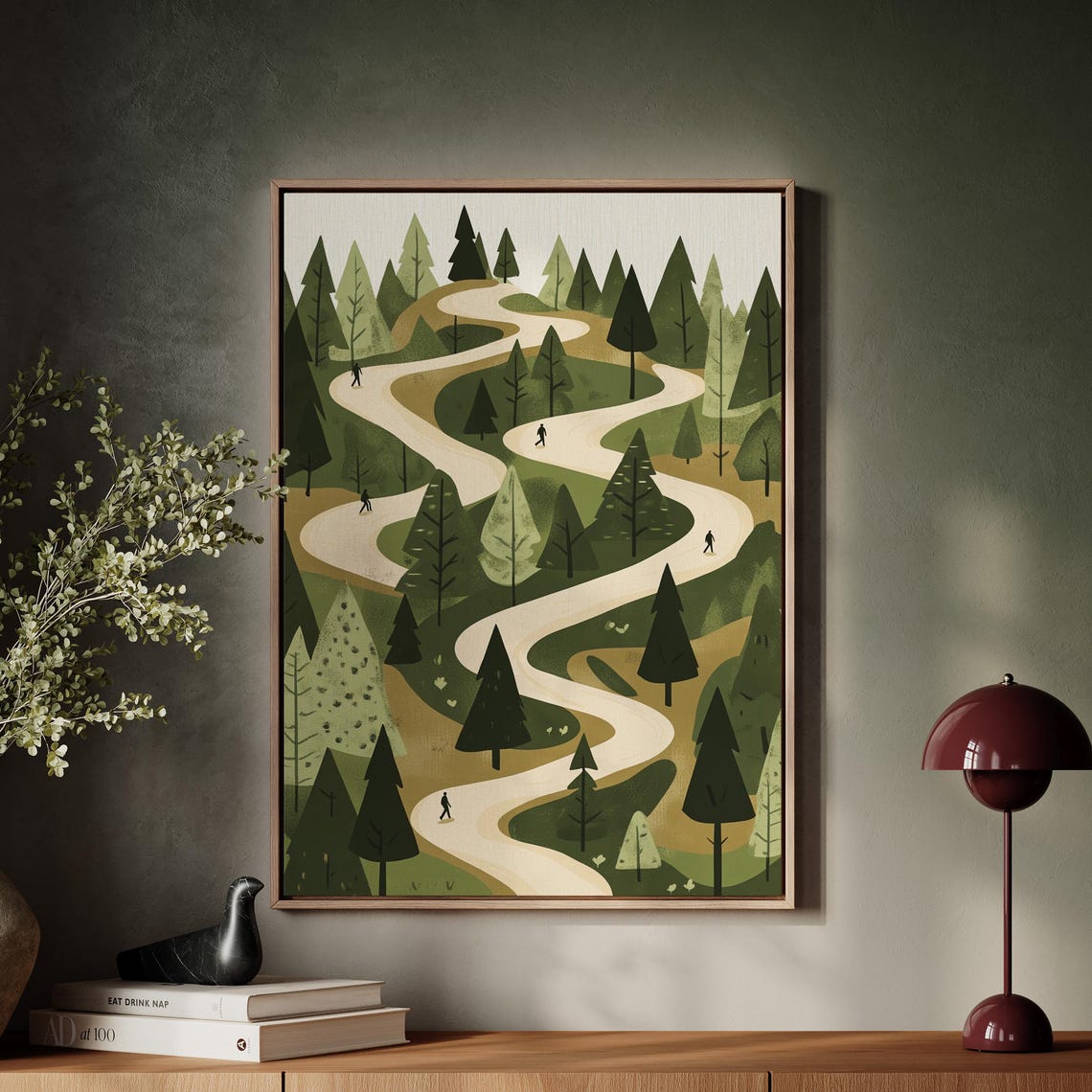 Minimalist Hiking Trail Art Print Serene Forest Path Illustration Nature Wall Decor Scenic Adventure Landscape