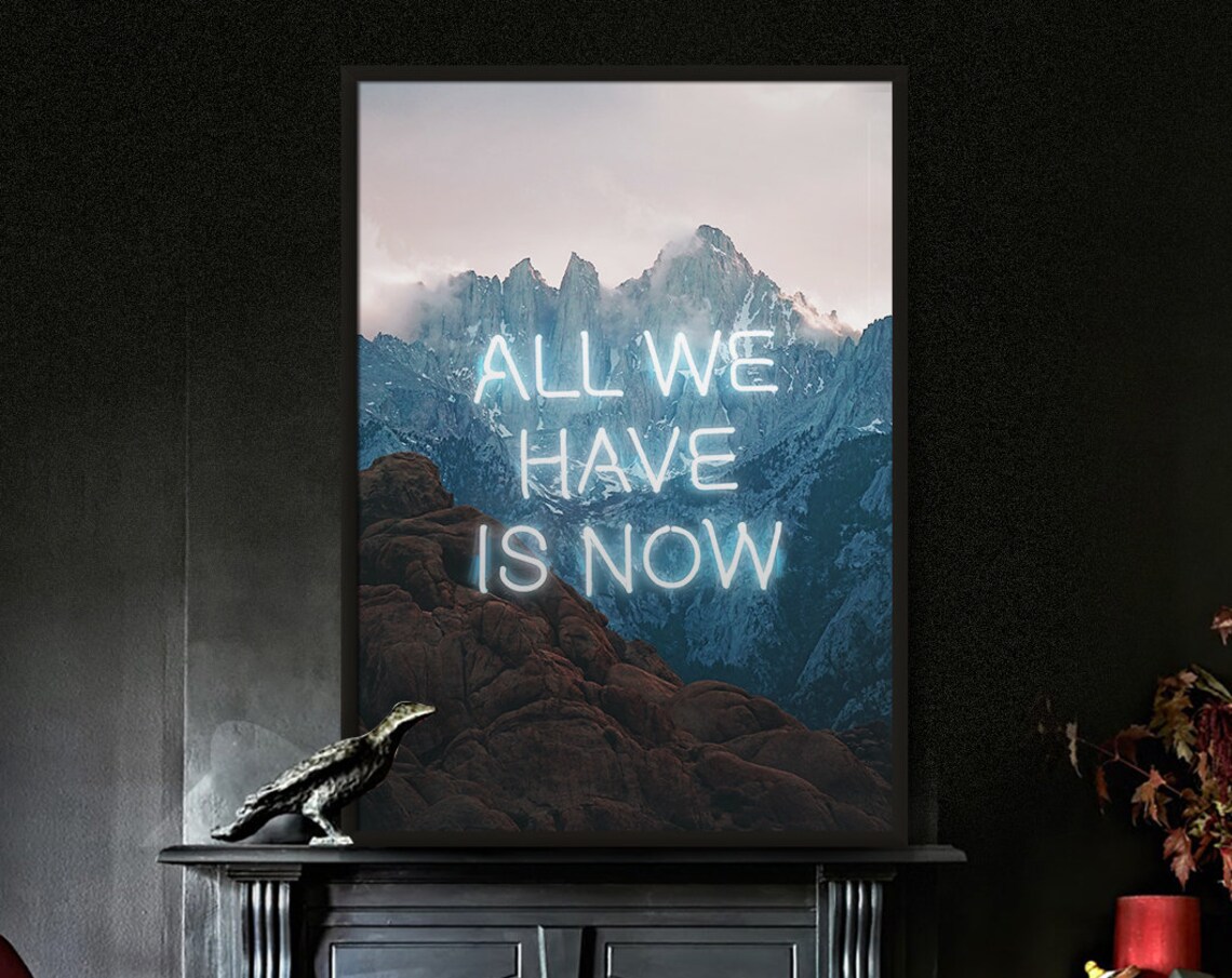 Neon Mountain Typography Art Print, Abstract Quote