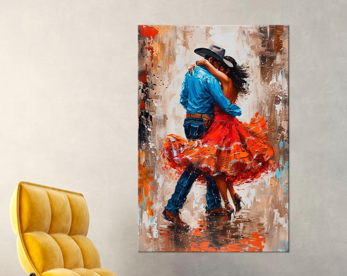 Dancing Couple Western Romantic Wall Art Print