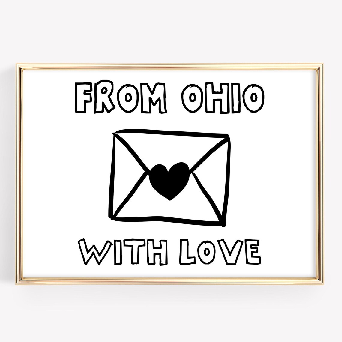 From Ohio With Love Envelope Heart Black And White State Poster