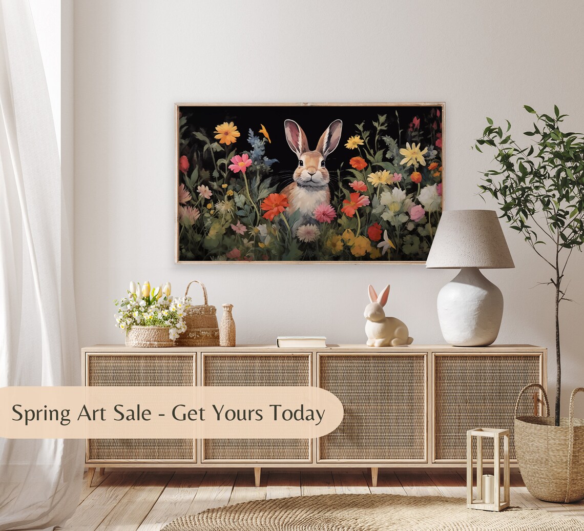 Easter Bunny in Dark Botanical Garden Moody Spring Floral Rabbit Poster - Image 3