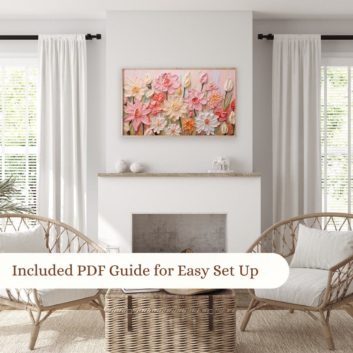 Pastel Impasto Flowers Pink Background Textured Spring Art Poster - Image 3