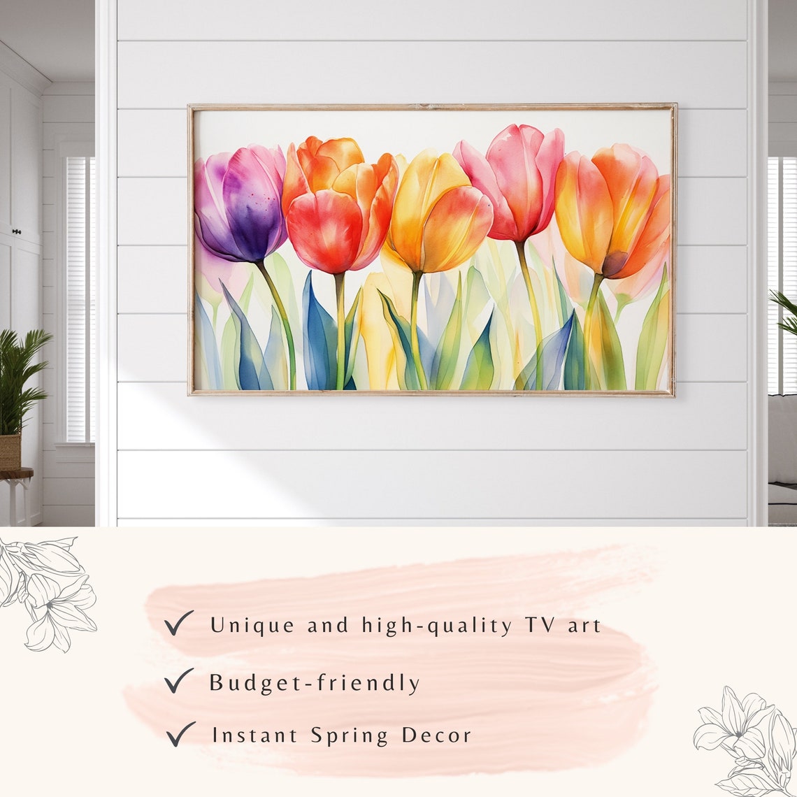Vibrant Watercolor Tulips Rainbow Row Spring Flower Painting Poster - Image 3