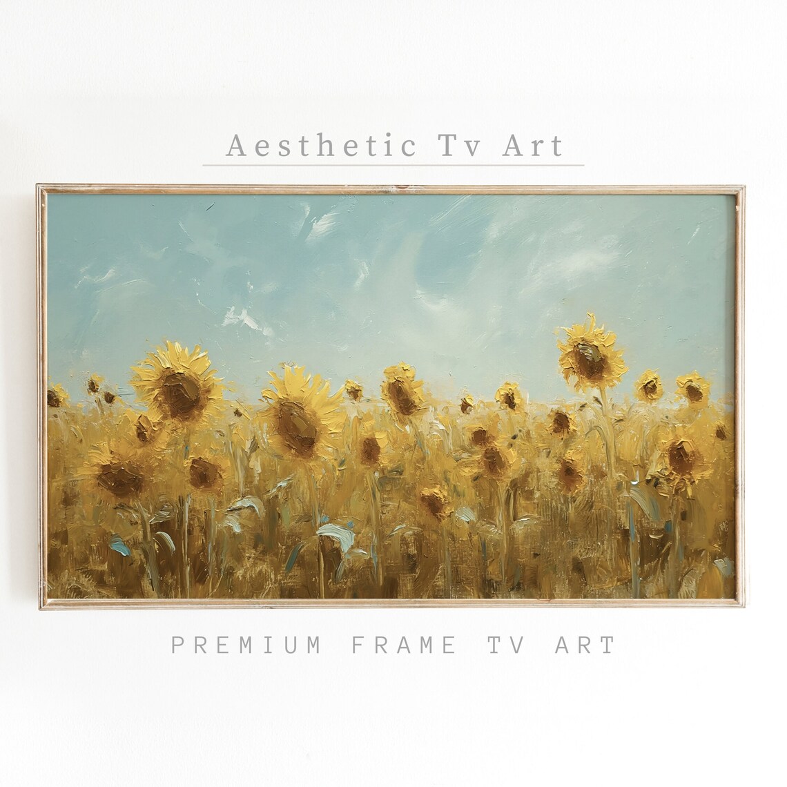 Sunflower Field Teal Sky Golden Summer Blooms Oil Painting Poster