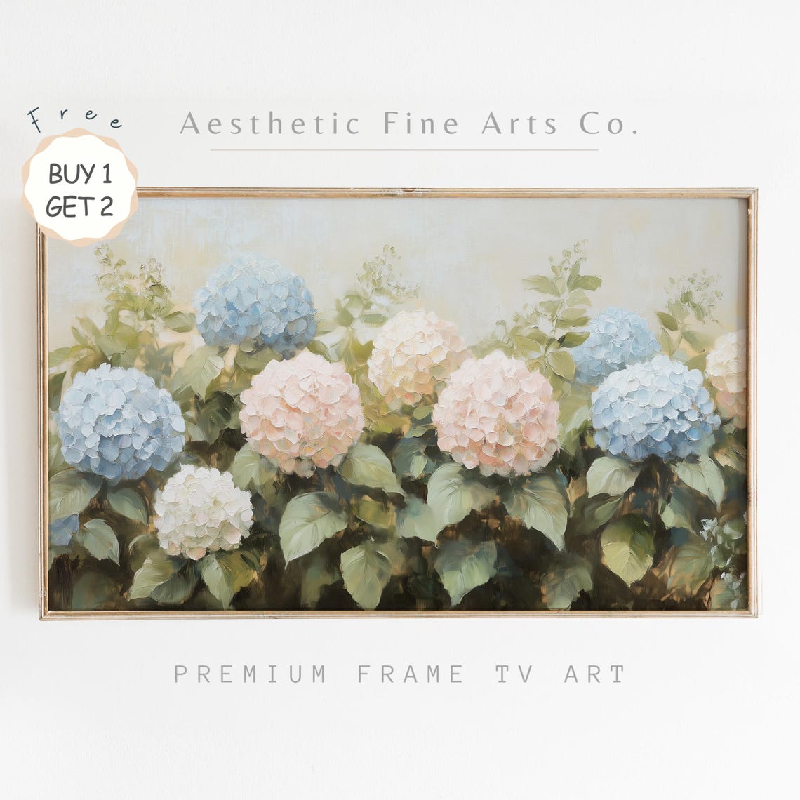 Pastel Hydrangeas In Blue And Blush Impressionist Floral Art Poster