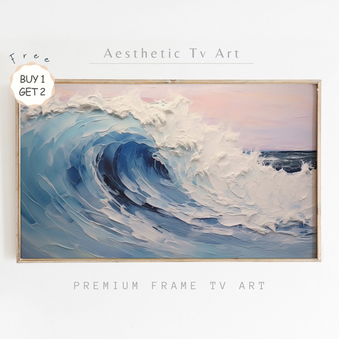 Blue Ocean Wave Impasto Textured Seascape Beach Sunset Art Poster