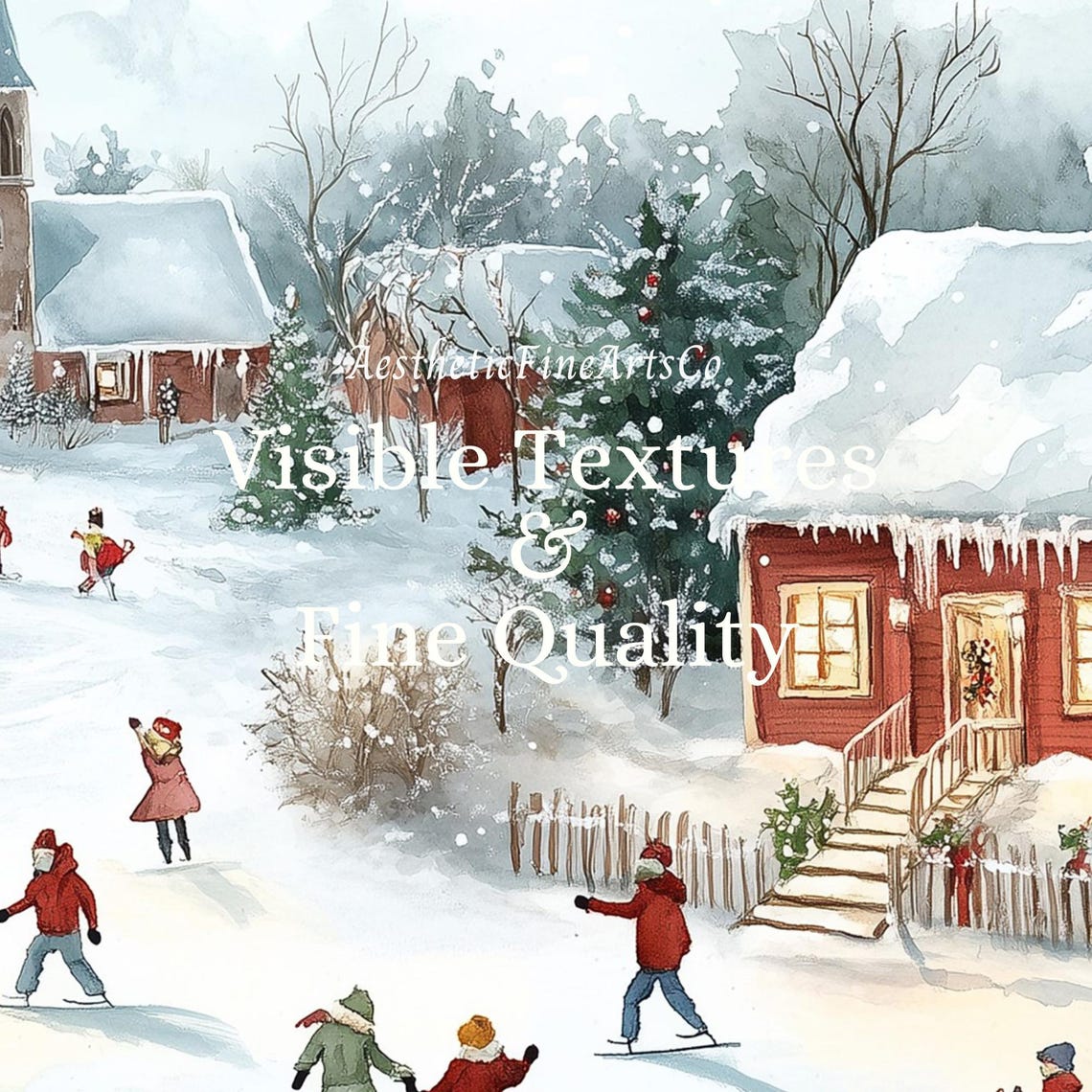 Christmas Village Frame Tv Art Vintage Farmhouse Christmas Painting Christmas Painting Seasonal Holiday Home Decor Art - Image 2