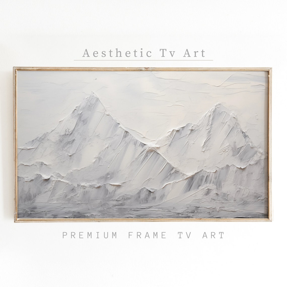 White Snowy Mountain Peaks Impasto Texture Minimalist Oil Wall Art