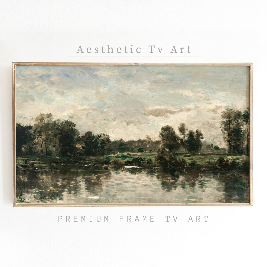 Vintage Frame Tv Art Moody Landscape Painting Antique Farmhouse Oil Painting Vintage Home Decor Frame Tv