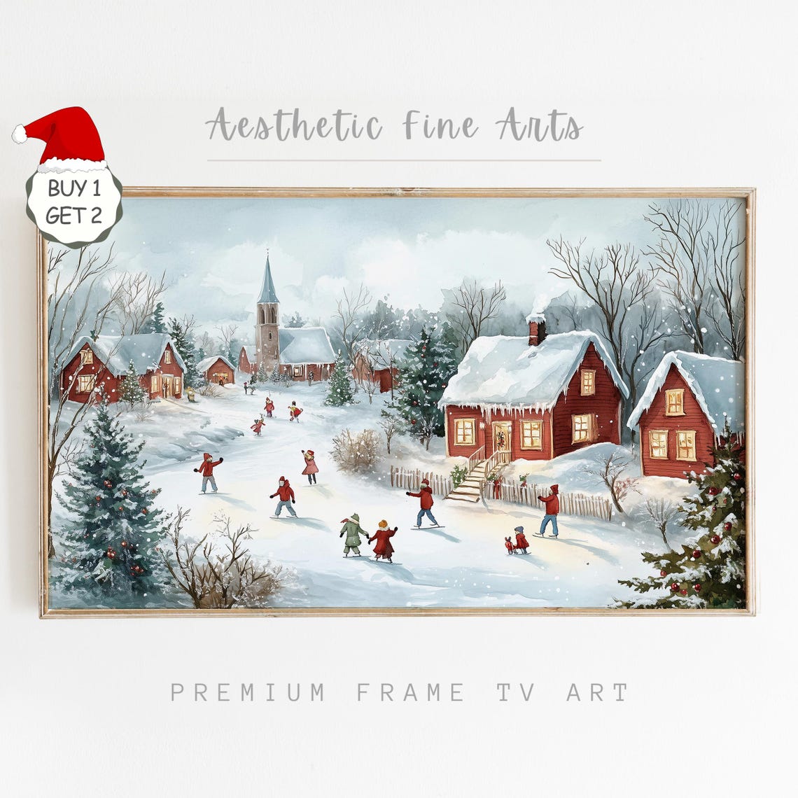 Christmas Village Frame Tv Art Vintage Farmhouse Christmas Painting Christmas Painting Seasonal Holiday Home Decor Art - Image 4