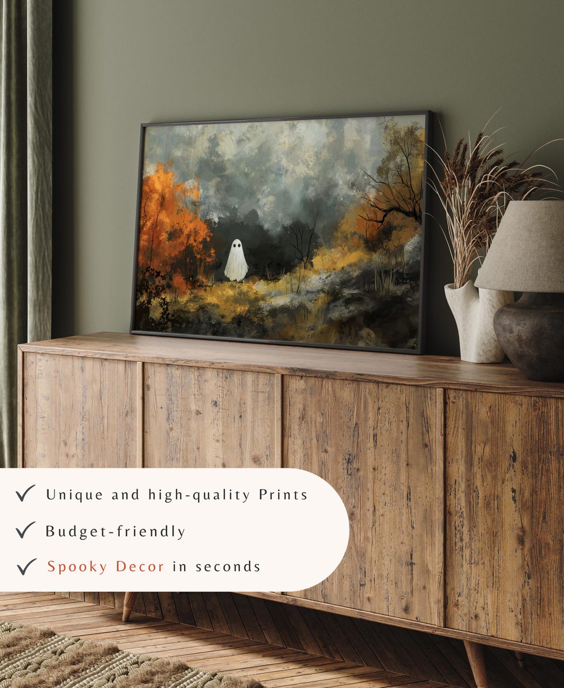 Cute Ghost In Golden Autumn Forest With Misty Fall Foliage Art Poster - Image 4