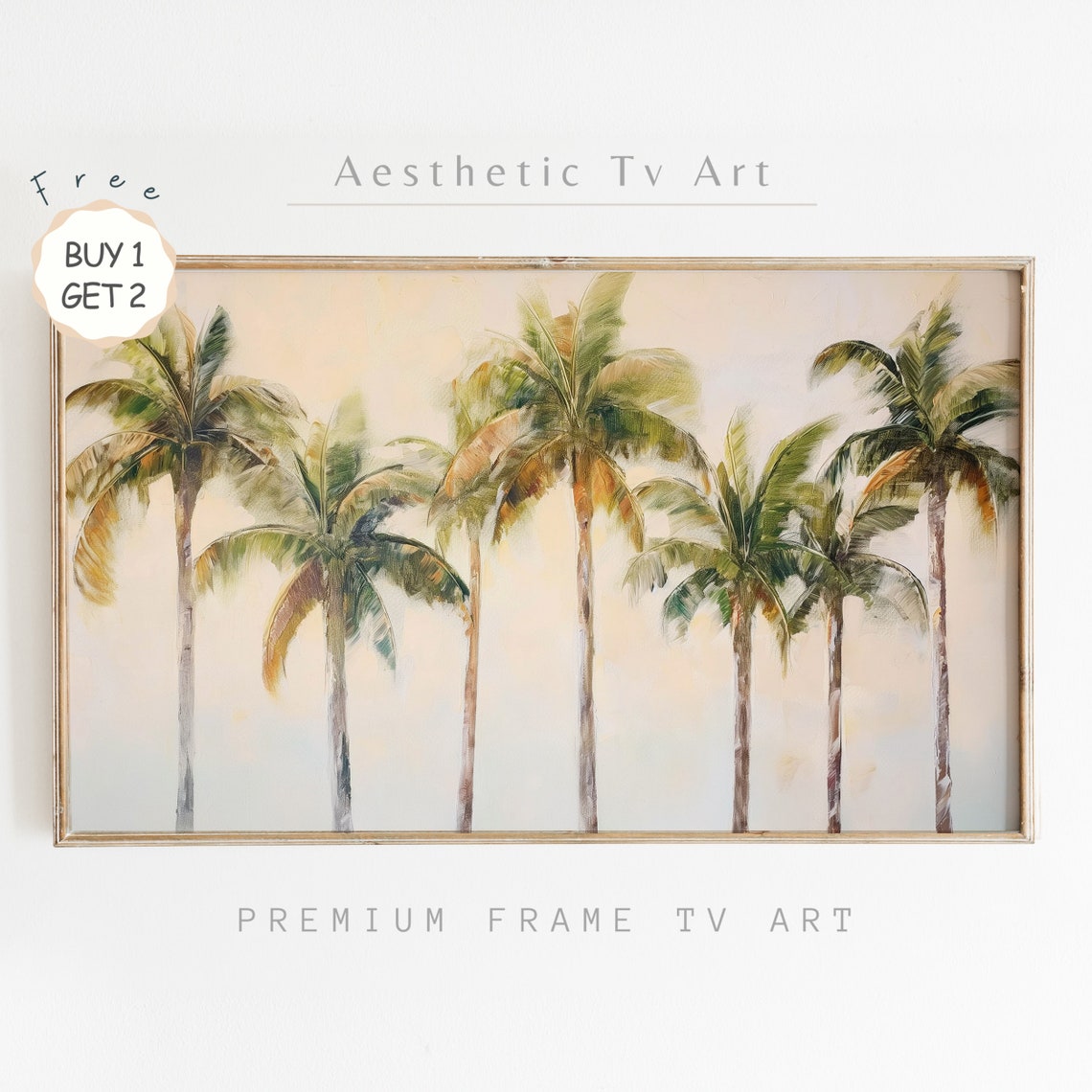 Tall Palm Trees Pastel Sky Watercolor Tropical Beach Art Poster
