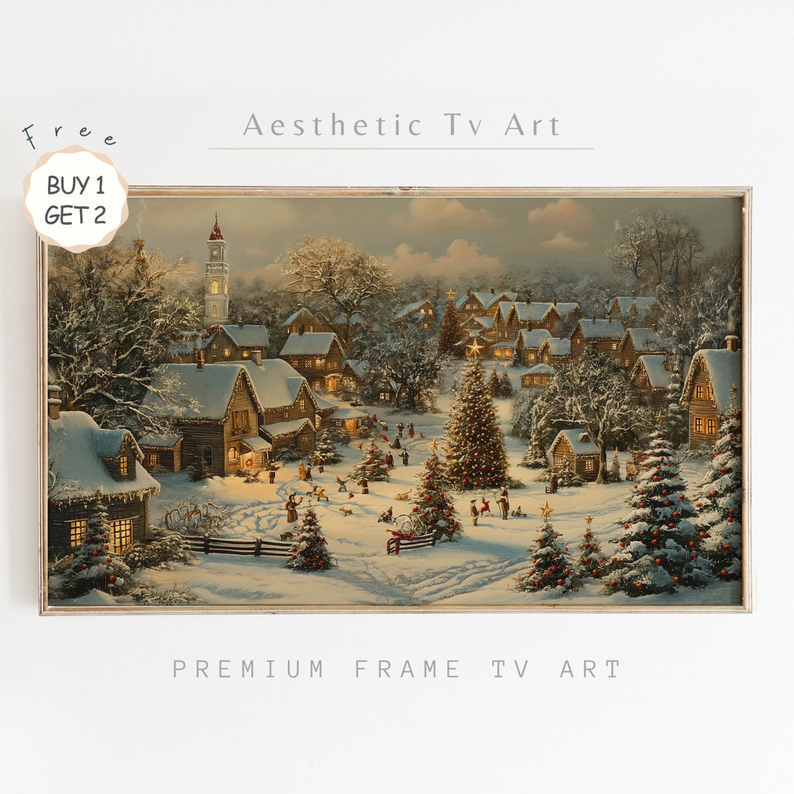 Christmas Town Frame Tv Art Moody Winter Frame Tv Art Farmhouse Christmas Vintage Town Oil Painting Farmhouse Christmas Decor