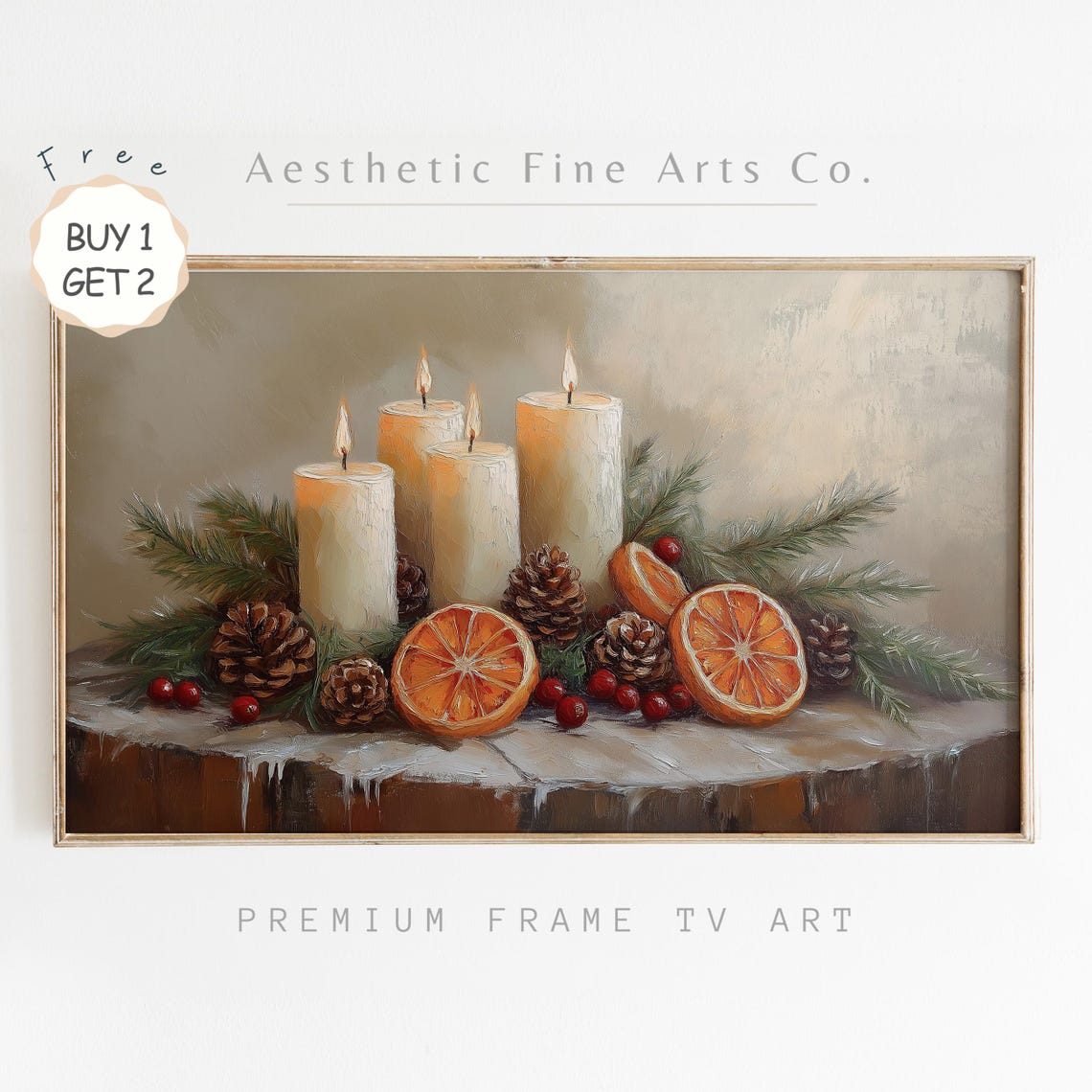 Vintage Christmas Candle Orange Pinecone Cranberry Still Life Poster - Image 4